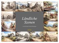 Vorderes Coverbild Ländliche Szenen in kolorierten Federzeichnungen (Wandkalender 2026 DIN A4 quer), CALVENDO Monatskalender