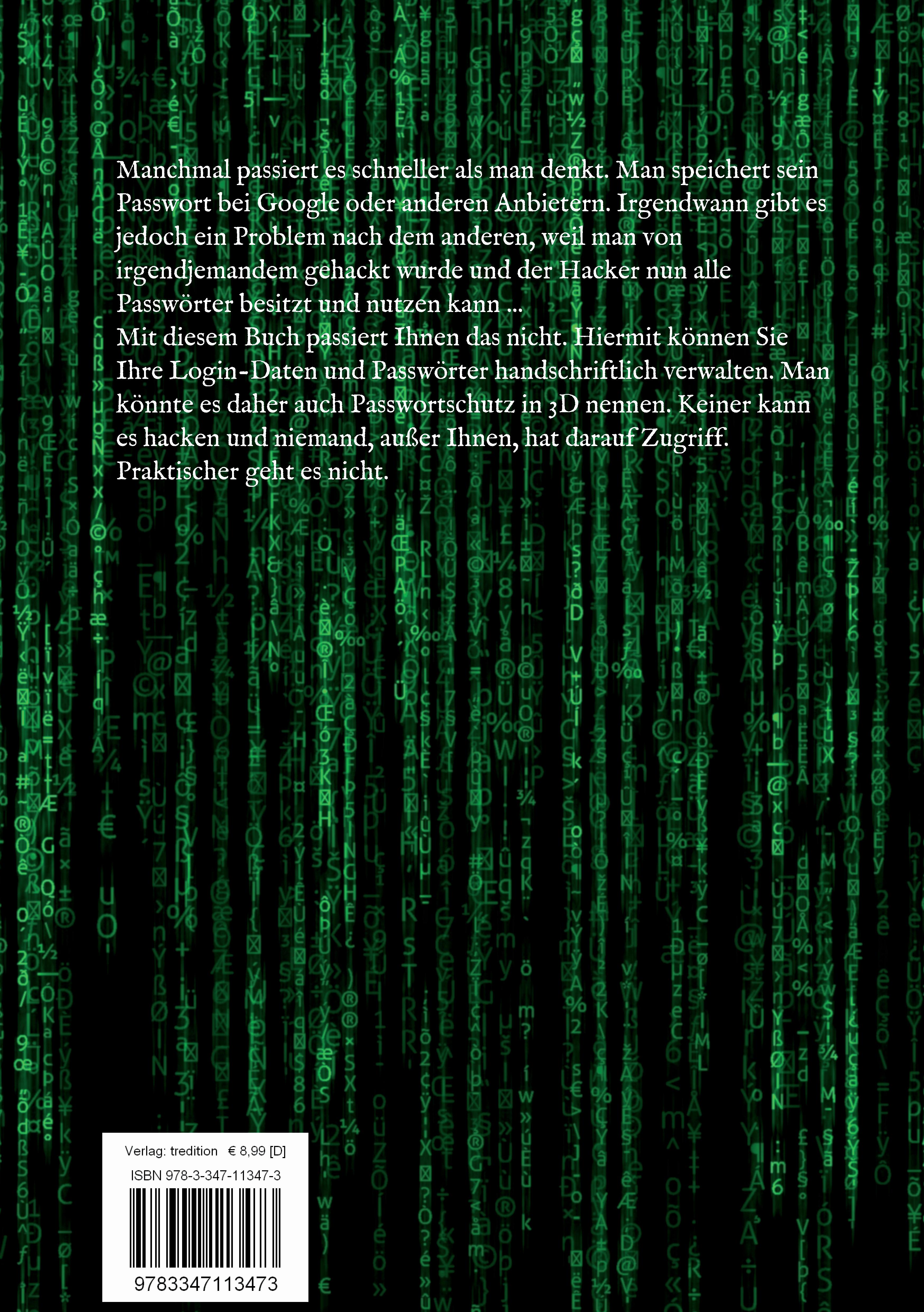 Rückseitencover Passwort - Notizbuch