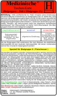 Vorderes Coverbild Blutgruppen-Diät - Blutgruppe 0 - Medizinische Taschen-Karte