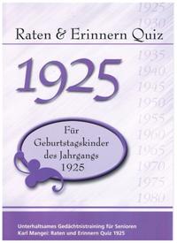 Vorderes Coverbild Raten und Erinnern Quiz 1925