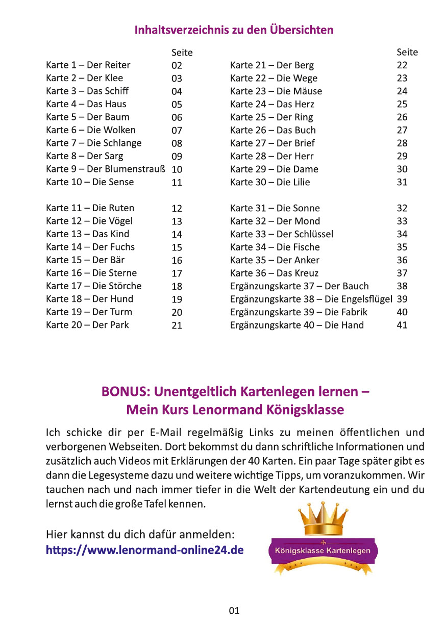 Beispielinhalt (Bild) Lenormand Deutung leicht gemacht 4
