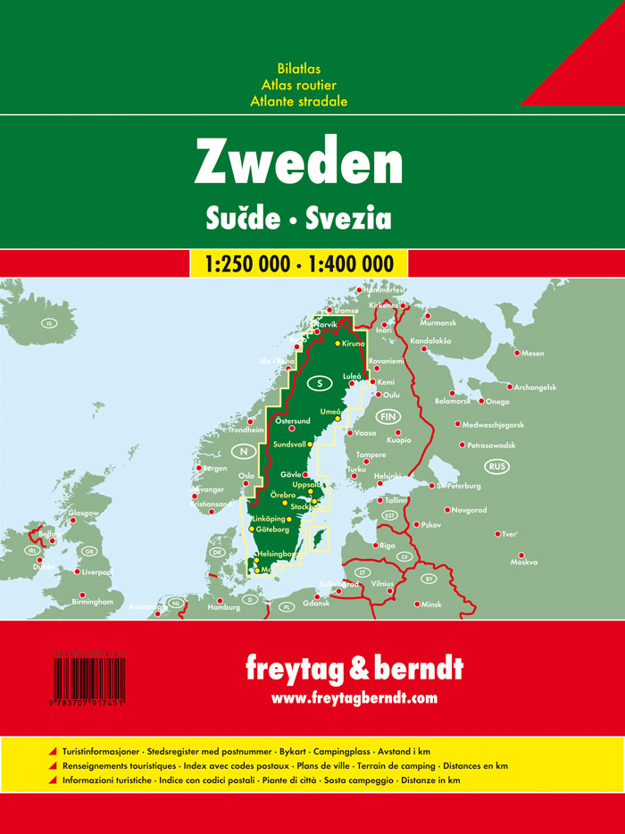Rückseitencover Schweden, Autoatlas 1:250.000 - 1:400.000, freytag & berndt