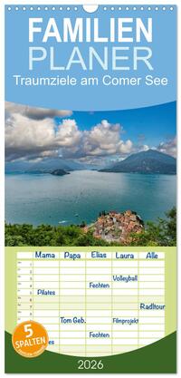 Vorderes Coverbild Familienplaner 2026 - Traumziele am Comer See mit 5 Spalten (Wandkalender, 21 x 45 cm) CALVENDO
