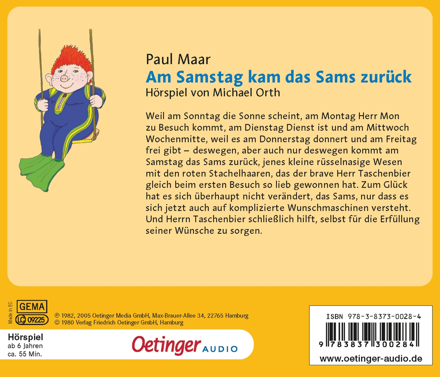 Rückseitencover Das Sams 2. Am Samstag kam das Sams zurück