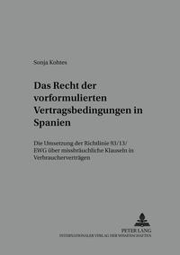 Vorderes Coverbild Das Recht der vorformulierten Vertragsbedingungen in Spanien