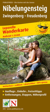 Vorderes Coverbild Nibelungensteig, Zwingenberg - Freudenberg, Leporello Wanderkarte 1:25.000