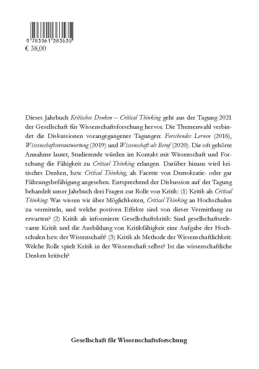 Rückseitencover Kritisches Denken - Critical Thinking
