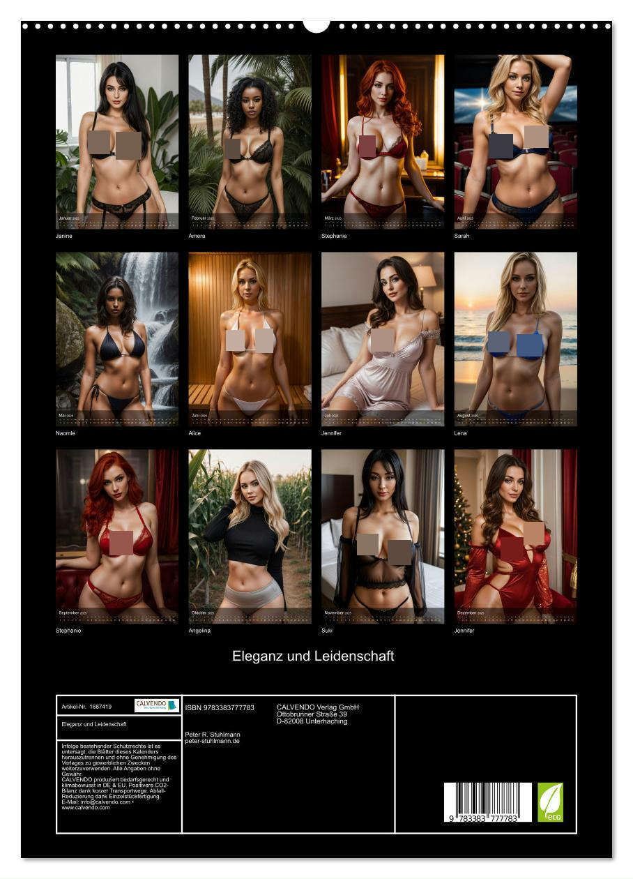 Beispielinhalt (Bild) Eleganz und Leidenschaft (hochwertiger Premium Wandkalender 2025 DIN A2 hoch), Kunstdruck in Hochglanz