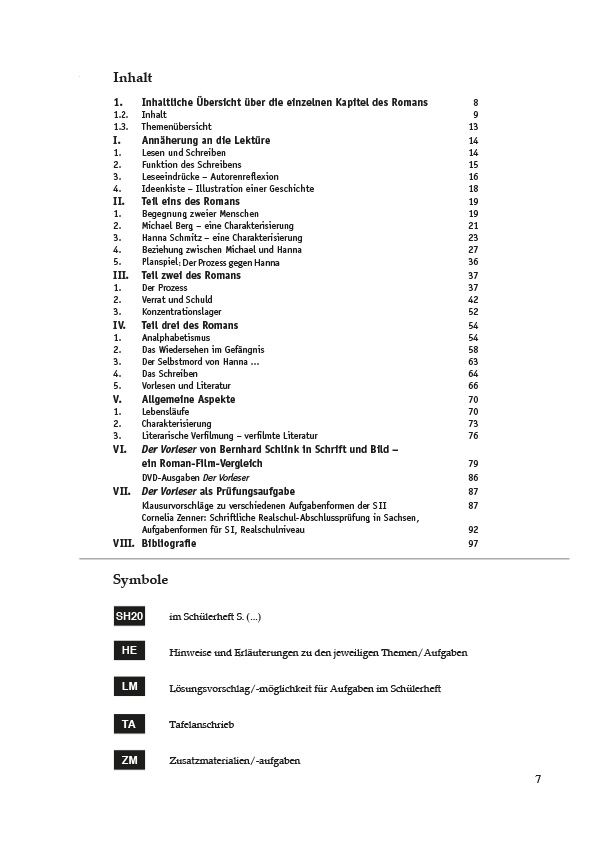Beispielinhalt (Bild) Der Vorleser – Bernhard Schlink – Lehrerheft