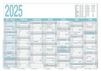 Vorderes Coverbild Zettler - Arbeitstagekalender 2025 grau/türkis, 29,7x21cm, Plakatkalender mit 6 Monaten auf 1 Seite, Mondphasen, Arbeitstage-, Tages- und Wochenzählung, Ferientermine und deutsches Kalendarium