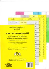 Vorderes Coverbild DürckheimRegister® STEUERERLASSE Gesetze und §§, OHNE Stichworte