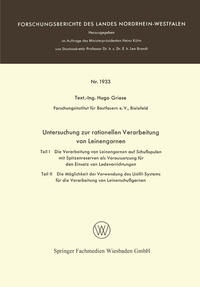 Vorderes Coverbild Untersuchung zur rationellen Verarbeitung von Leinengarnen