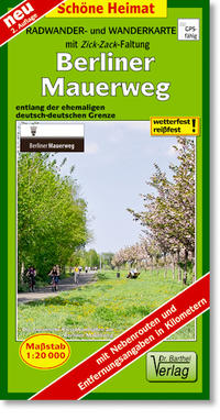 Vorderes Coverbild Radwander- und Wanderkarte Berliner Mauerweg mit Zick-Zack-Faltung