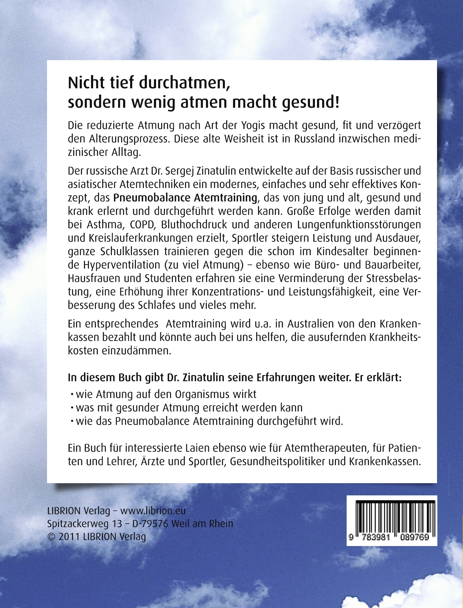 Rückseitencover Pneumobalance - die Methode der balancierten Atmung