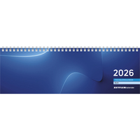 Vorderes Coverbild Tischquerkalender blau 2026 - 32x10,5 cm - 1 Woche auf 2 Seiten - Bürokalender mit Monatsübersichten - Stundeneinteilung 7 - 20 Uhr - 176-0015