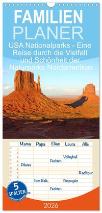 Vorderes Coverbild Familienplaner 2026 - USA Nationalparks - Eine Reise durch die Vielfalt und Schönheit der Naturparks Nordamerikas mit 5 Spalten (Wandkalender, 21 x 45 cm) CALVENDO