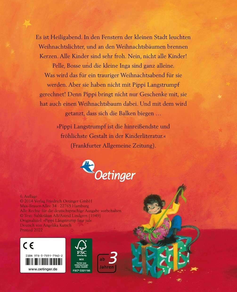 Rückseitencover Pippi Langstrumpf feiert Weihnachten
