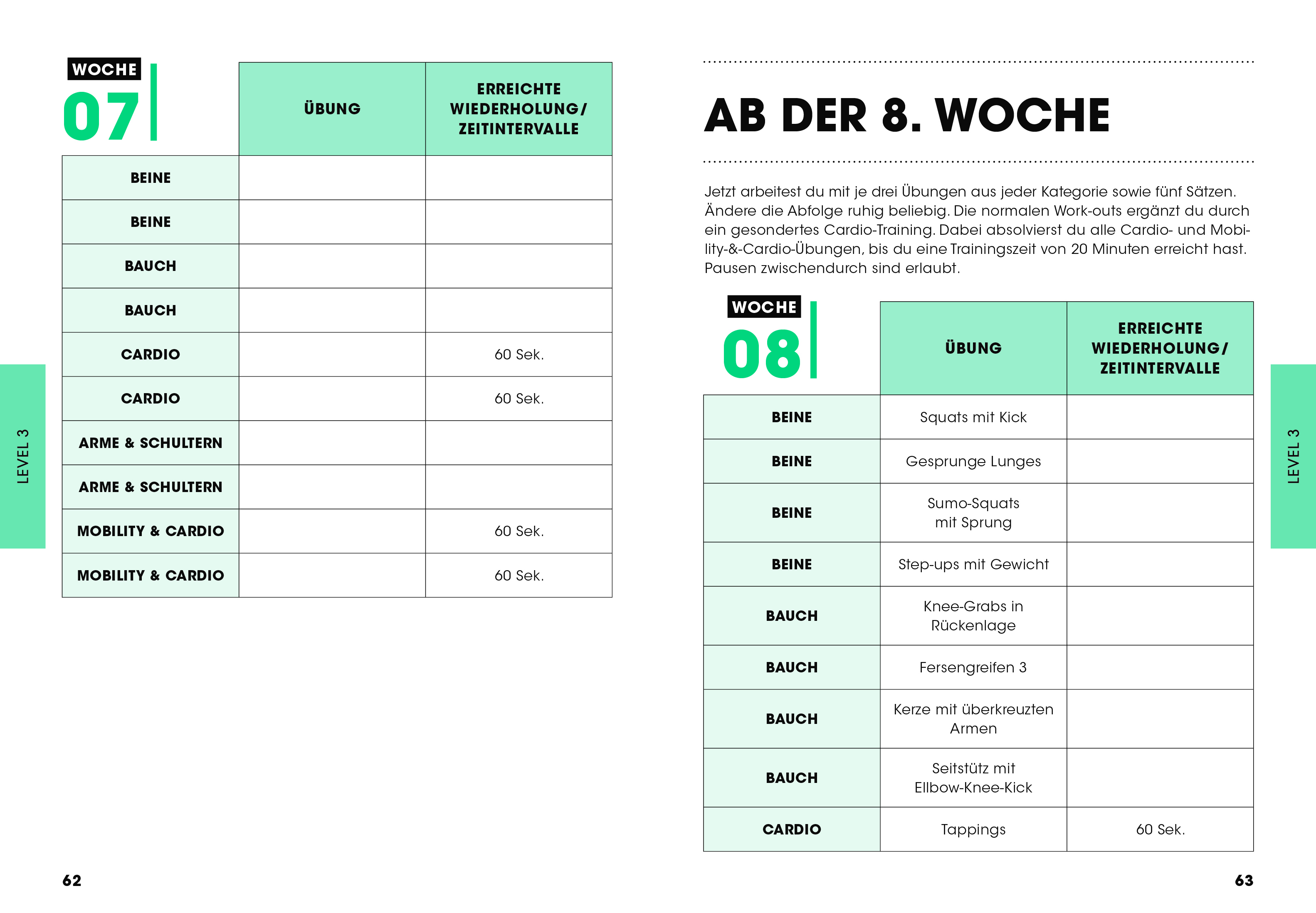 Beispielinhalt (Bild) 20 to Shape – Bodyweight only: Der Work-out-Planer
