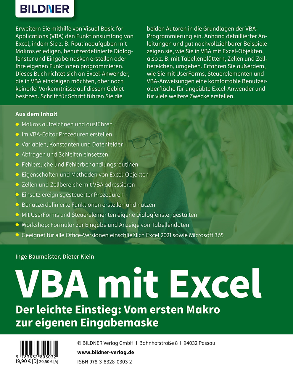 Rückseitencover VBA mit Excel - Der leichte Einstieg: Vom ersten Makro zur eigenen Eingabemaske - Für Excel 2010 bis 2021, 365