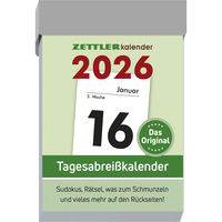 Vorderes Coverbild Tagesabreißkalender S 2026 - 4,1x5,9 cm - 1 Tag auf 1 Seite - mit Sudokus, Rezepten, Rätseln uvm. auf den Rückseiten - Bürokalender 301-0000