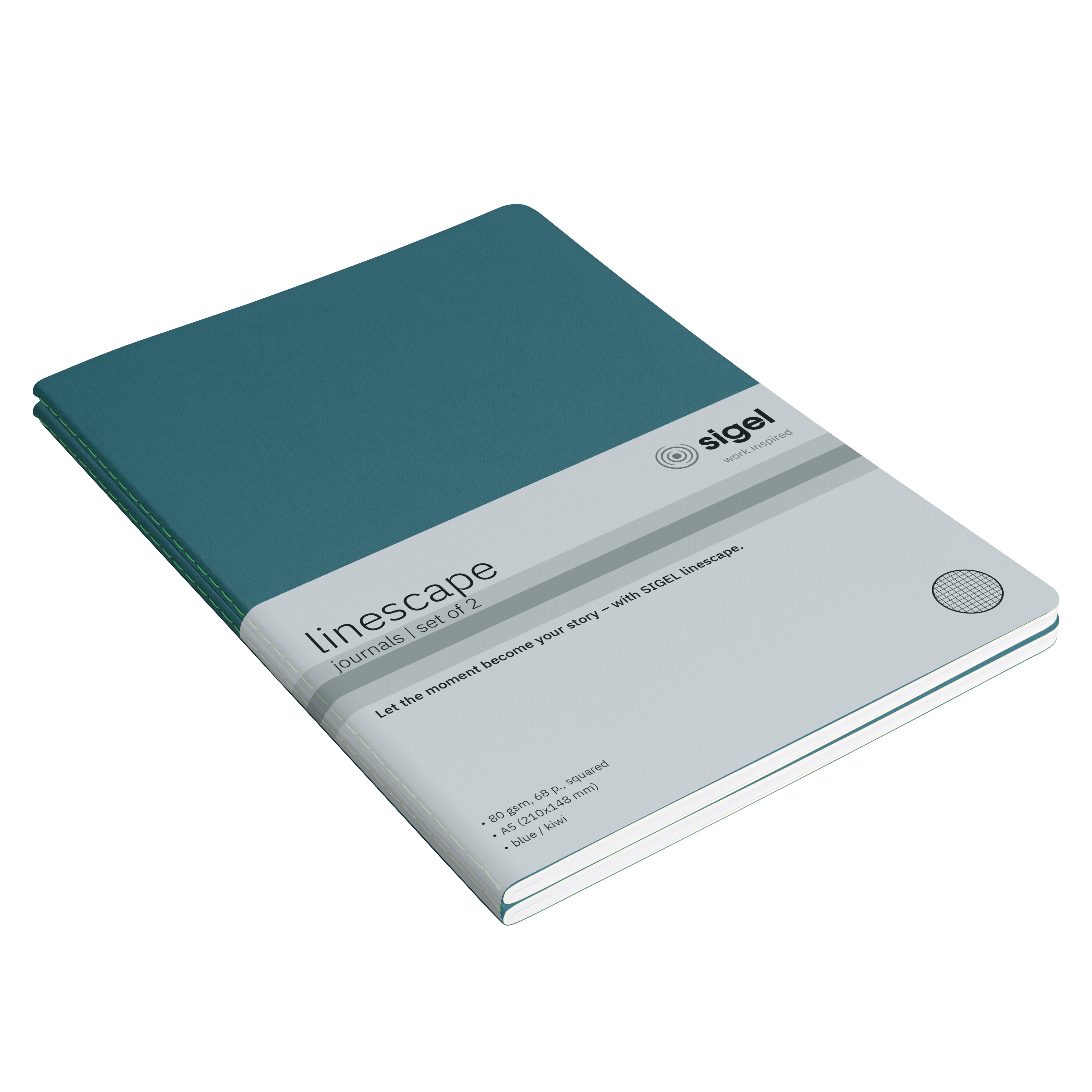 Anderes Coverbild SIGEL LS304 Notizheft Linescape, A5, kariert, mittelblau, neon-grün