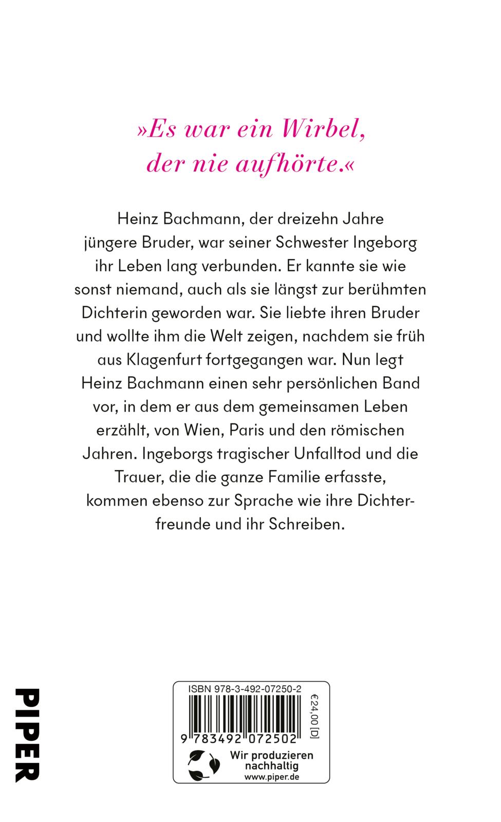 Rückseitencover Ingeborg Bachmann, meine Schwester