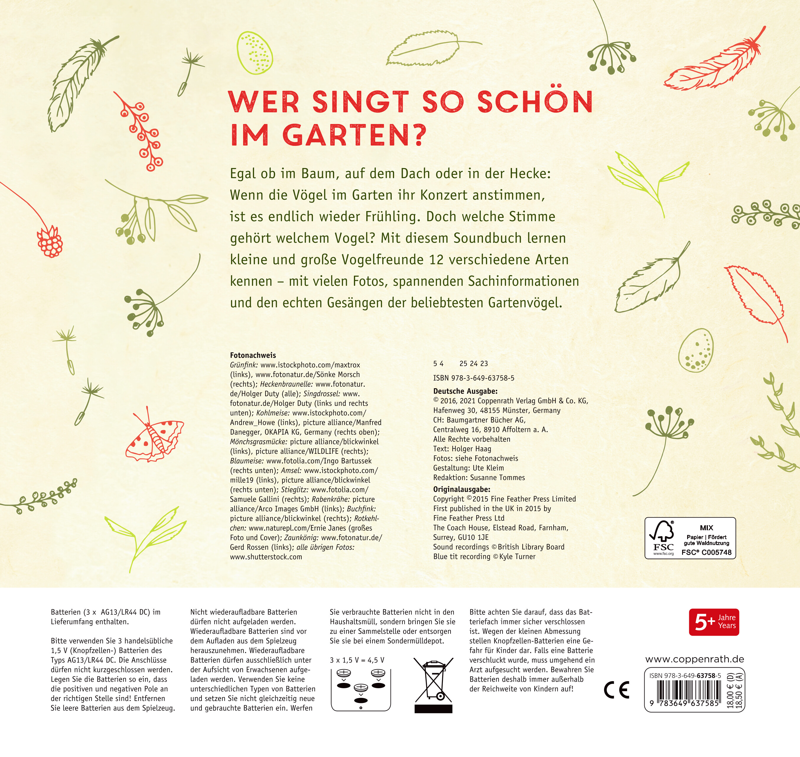 Rückseitencover Vögel in unserem Garten