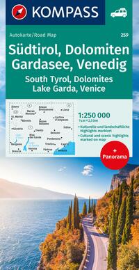 Vorderes Coverbild KOMPASS Autokarte Südtirol, Dolomiten, Gardasee, Venedig 1:250.000