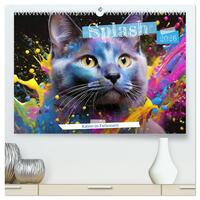Vorderes Coverbild Splash - Katzen im Farbrausch (hochwertiger Premium Wandkalender 2026 DIN A2 quer), Kunstdruck in Hochglanz