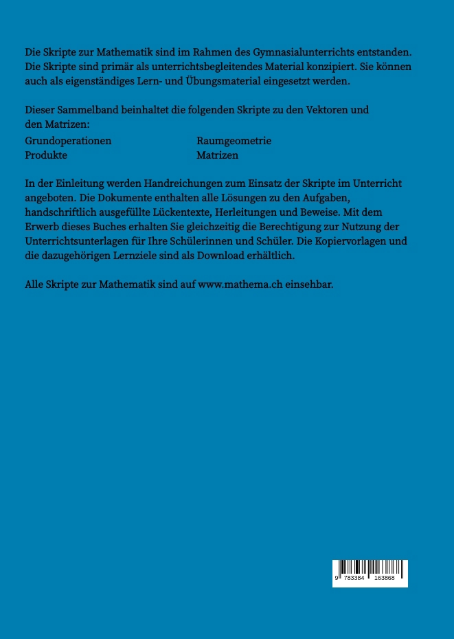 Rückseitencover Skripte zur Mathematik - Vektoren & Matrizen