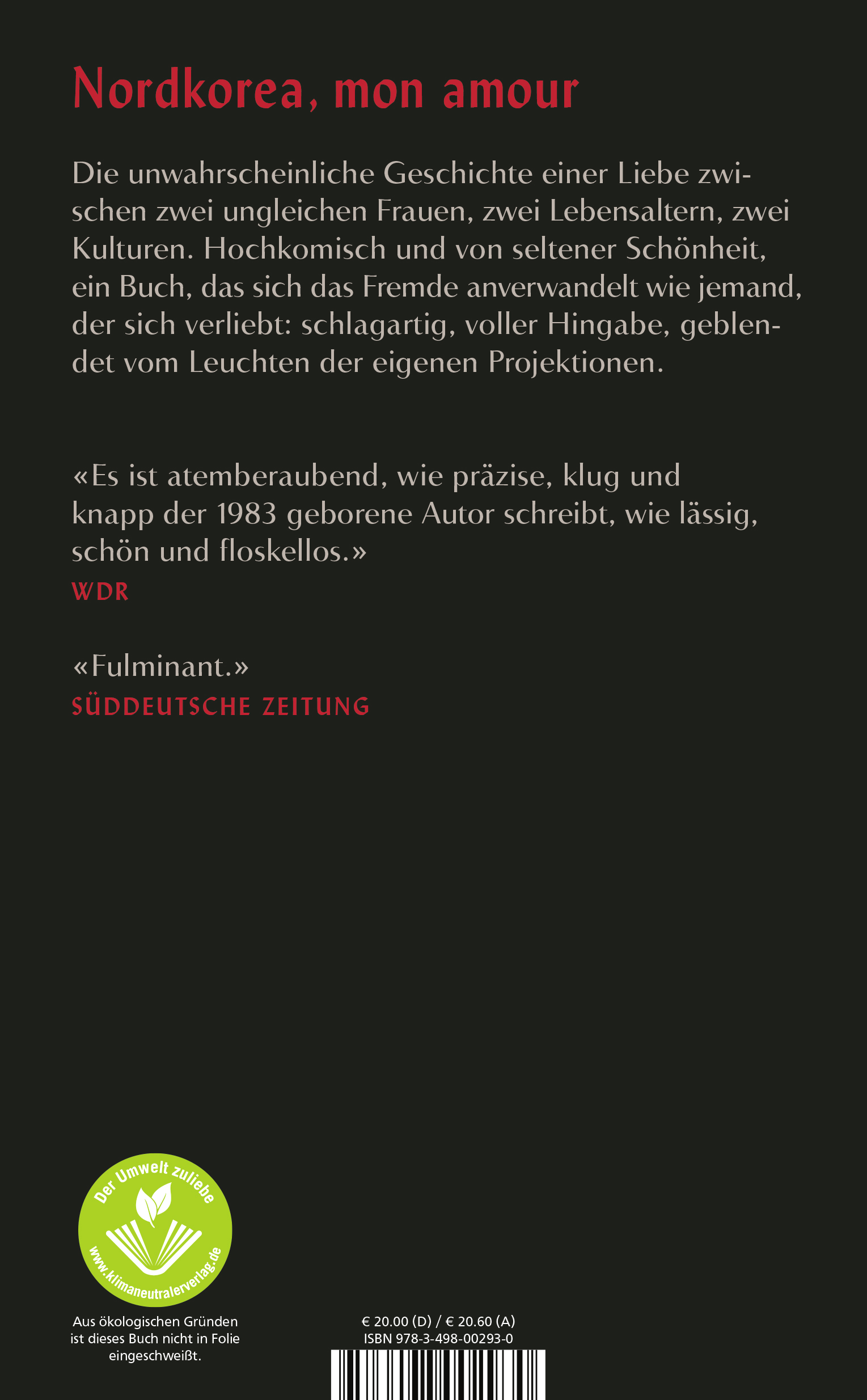 Rückseitencover Eine Liebe in Pjöngjang