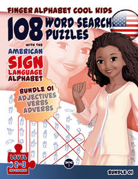 Vorderes Coverbild 108 Word Search Puzzles with The American Sign Language Alphabet: Omnibus Adjectives, Verbs, Adverbs