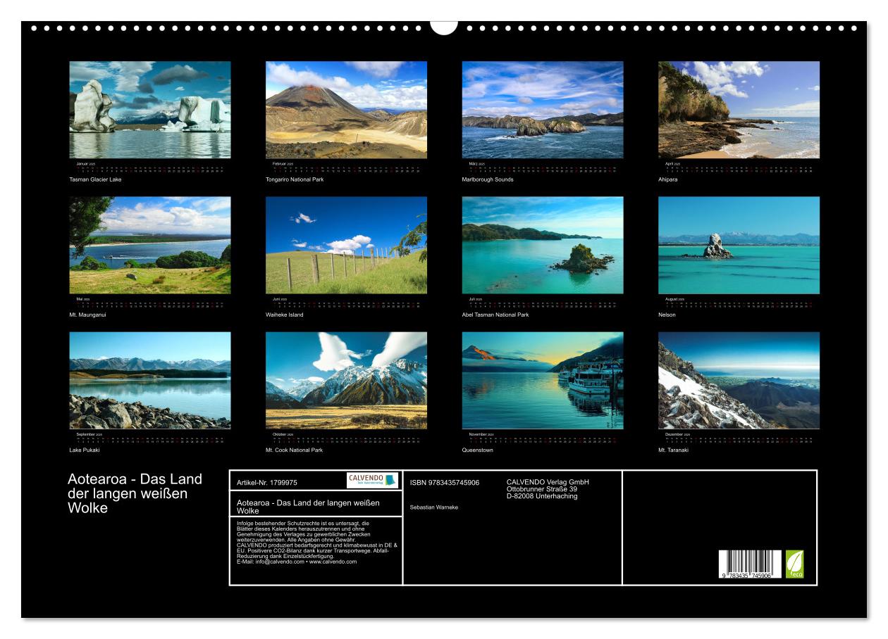 Beispielinhalt (Bild) Aotearoa - Das Land der langen weißen Wolke (Wandkalender 2025 DIN A2 quer), CALVENDO Monatskalender