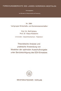 Vorderes Coverbild Theoretische Analyse und praktische Anwendung von Modellen der optimalen Ausschußvorgabe unter Berücksichtigung des EDV-Einsatzes