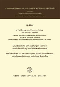 Vorderes Coverbild Grundsätzliche Untersuchungen über die Schallabstrahlung von Schmiedehämmern Meßverfahren zur Bestimmung von Schallkennfunktionen an Schmiedehämmern und der en Bauteilen