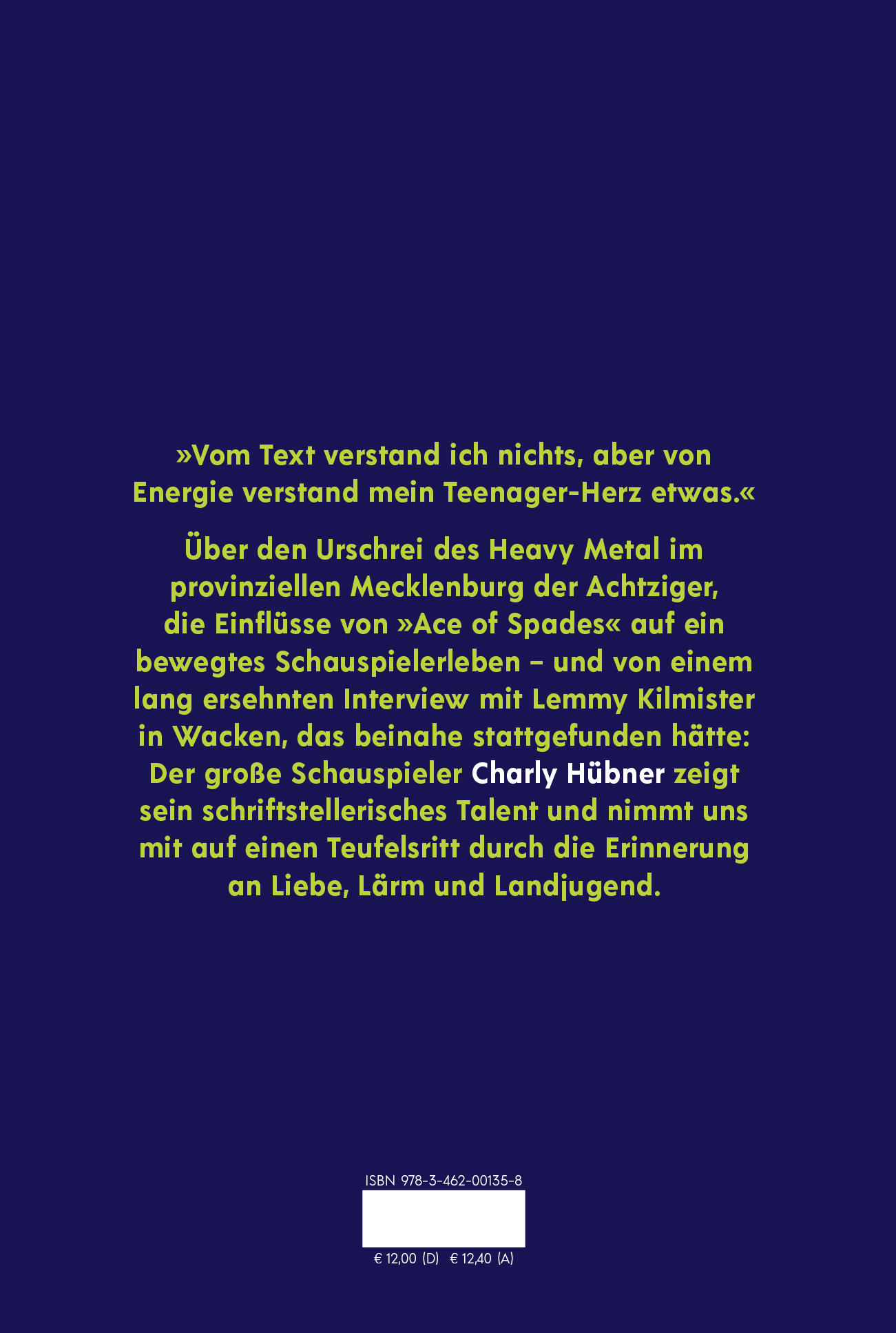 Rückseitencover Charly Hübner über Motörhead oder Warum ich James Last dankbar sein sollte