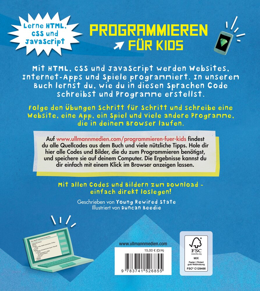 Rückseitencover Programmieren für Kids – Lerne HTML, CSS und JavaScript