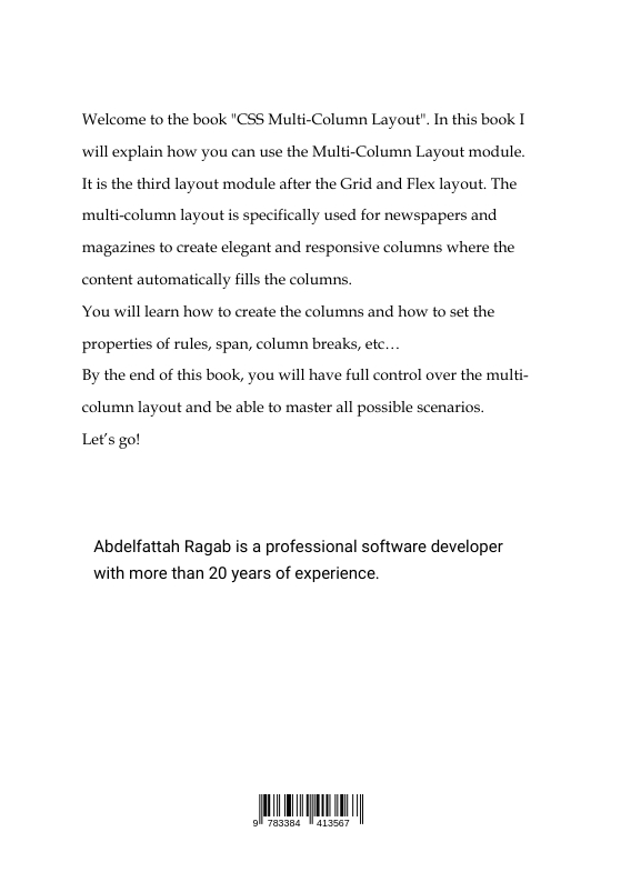 Rückseitencover CSS Multi-Column Layout