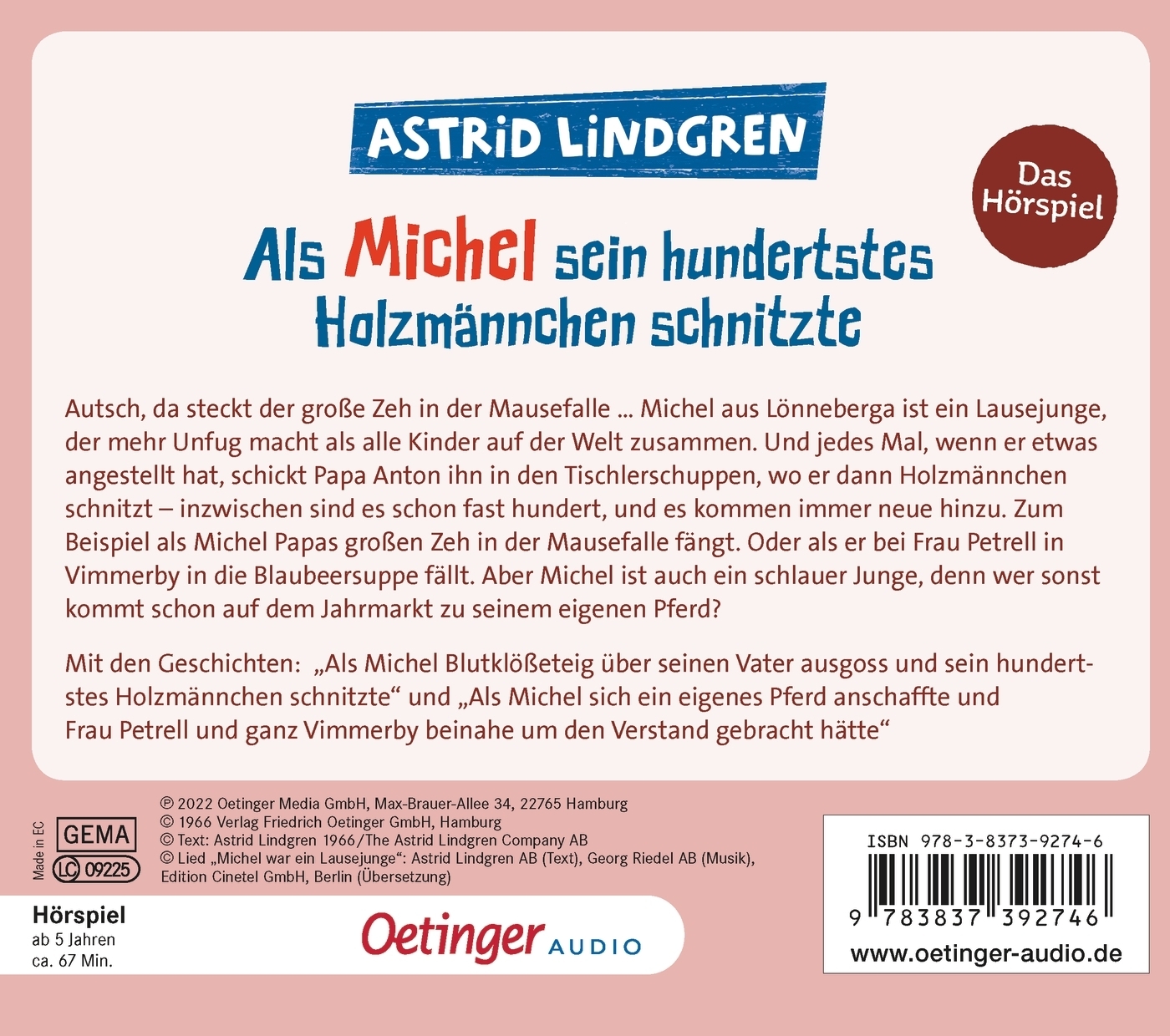 Rückseitencover Als Michel sein hundertstes Holzmännchen schnitzte