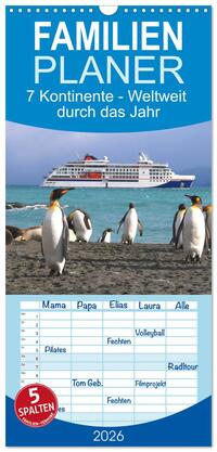 Vorderes Coverbild Familienplaner 2026 - 7 Kontinente - Weltweit durch das Jahr mit 5 Spalten (Wandkalender, 21 x 45 cm) CALVENDO