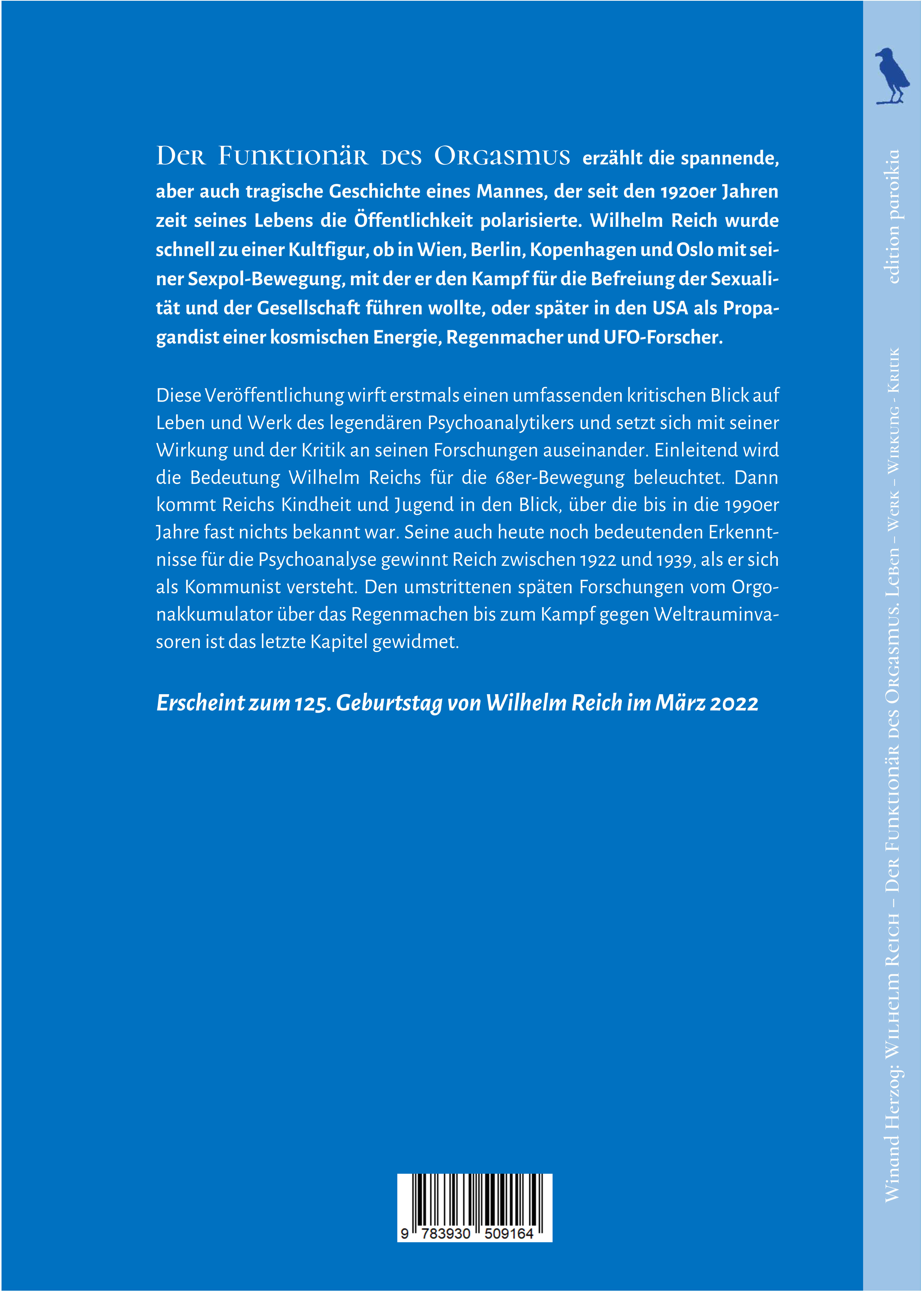 Rückseitencover Wilhelm Reich - Der Funktionär des Orgasmus
