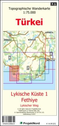 Vorderes Coverbild Lykische Küste 1 - Fethiye - Lykischer Weg - Topographische Wanderkarte 1:75.000 Türkei (Blatt 7.1)