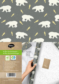 Vorderes Coverbild Geschenkpapier Set Weihnachten: Eisbär (schwarz, weiß) für Kinder und Erwachsene