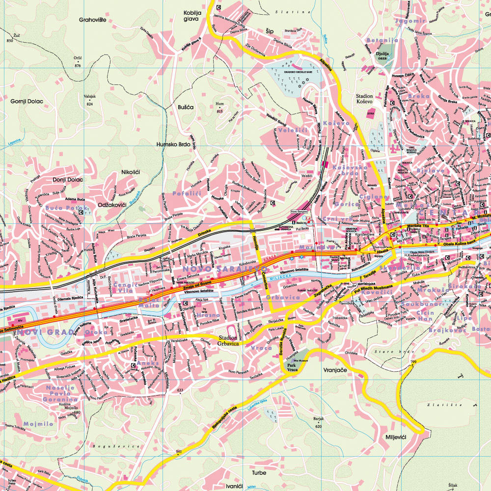 Beispielinhalt (Bild) Sarajewo, Stadtplan 1:17.500
