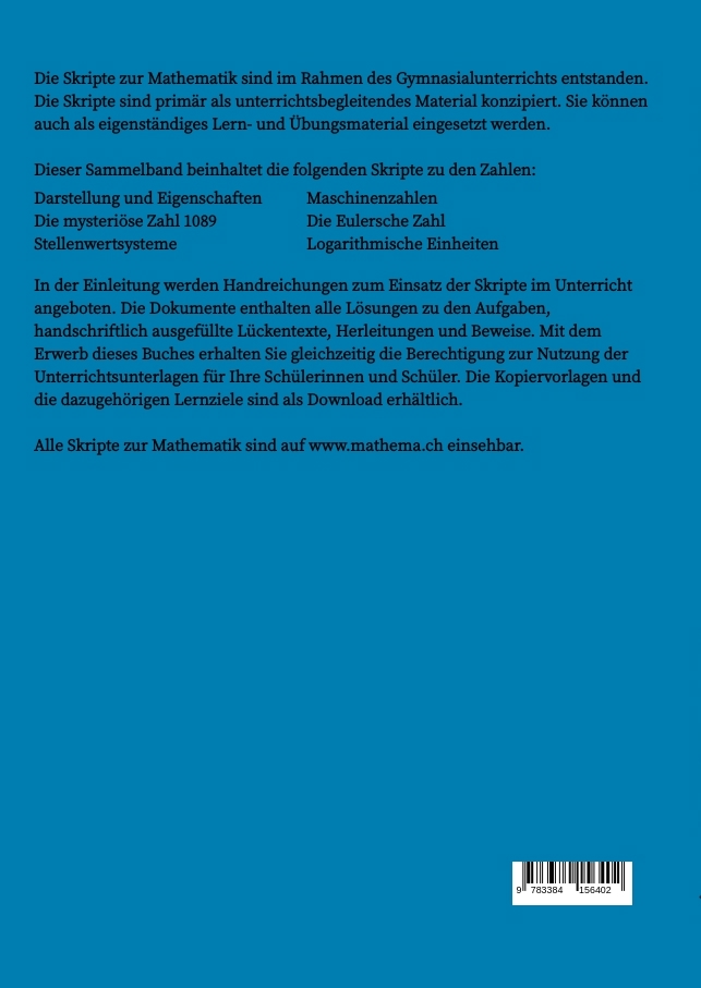 Rückseitencover Skripte zur Mathematik - Zahlen