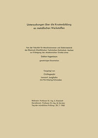 Vorderes Coverbild Untersuchungen über die Krustenbildung an metallischen Werkstoffen