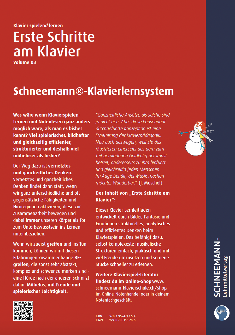 Rückseitencover Erste Schritte am Klavier 3 | Das SCHNEEMANN®-Klavierlernsystem