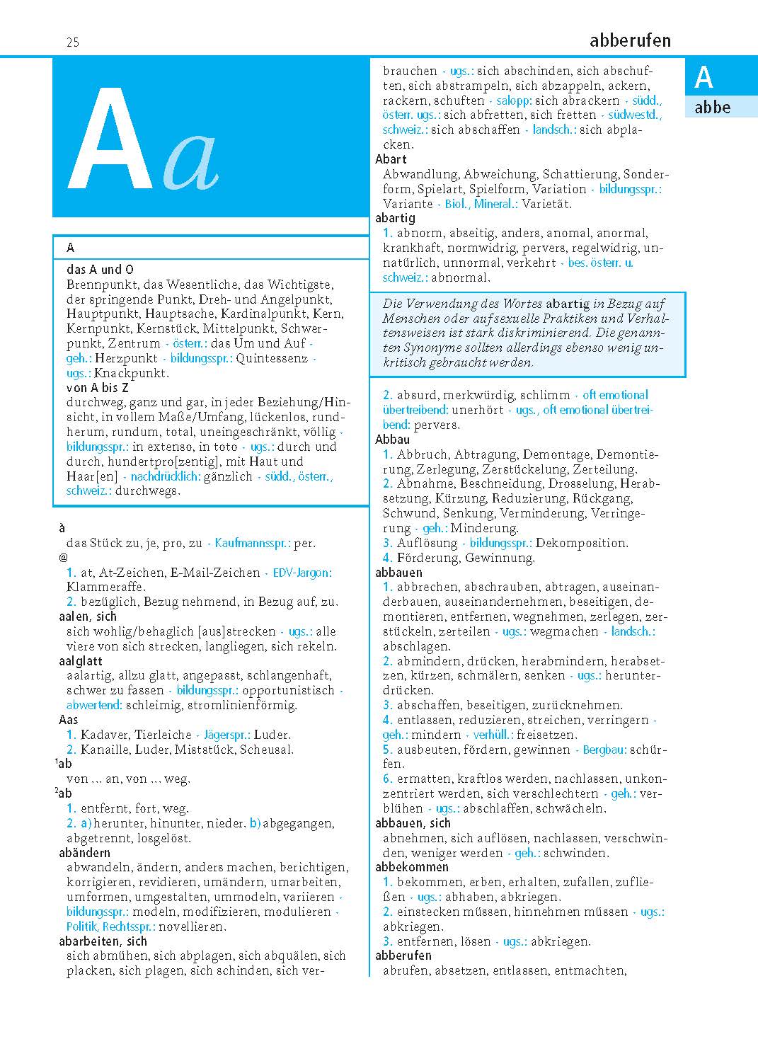 Beispielinhalt (Bild) Duden – Das Synonymwörterbuch