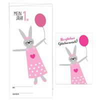 Vorderes Coverbild Babykalender „Mein erstes Jahr“ für Mädchen, inkl. passender Glückwunschkarte