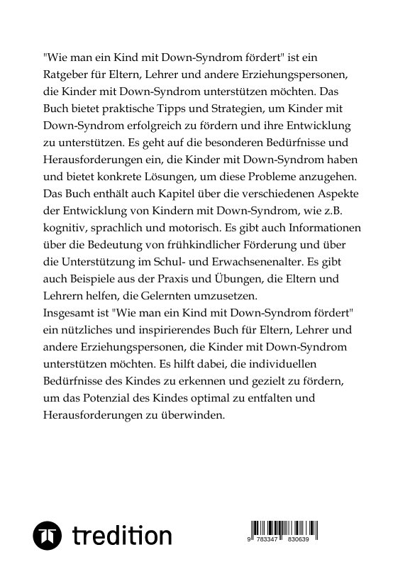Rückseitencover Wie man ein Kind mit Down-Syndrom fördert